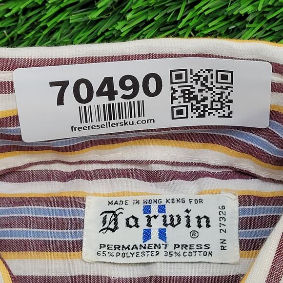 Vintage 80s Disco Vertical Stripes Shirt Large 23x31 Yellow - Picture 7 of 11